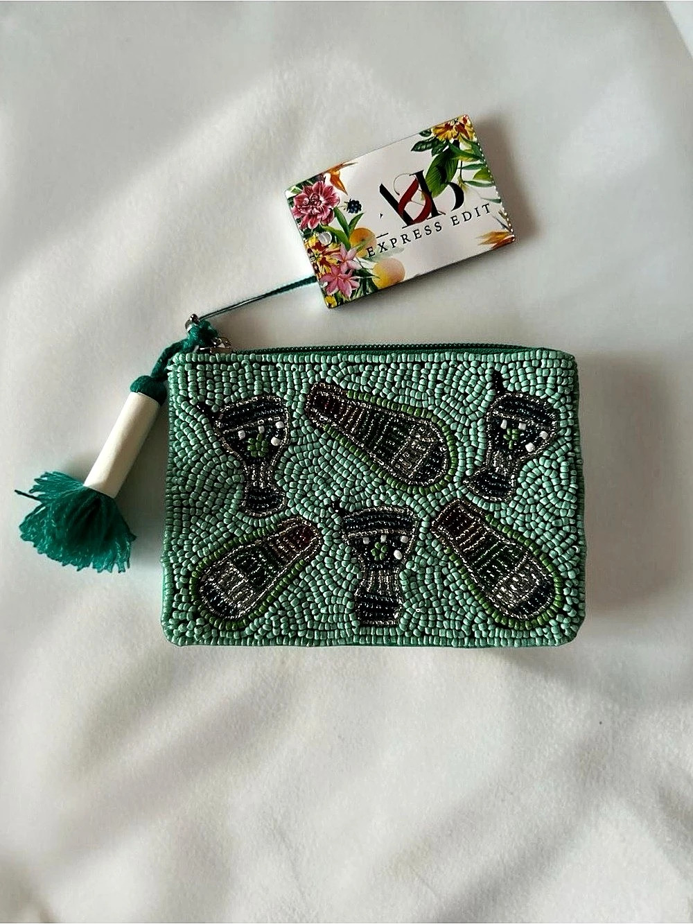 Express Edit Beaded Champagne Coin Purse NWT